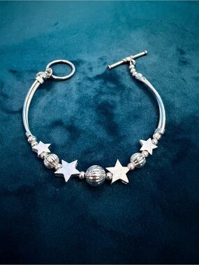 🥀Sterling Silver Star Toggle Bracelet in a Celestial Design🥀statement piece🥀